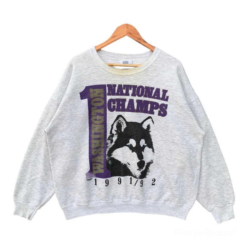 Vintage 90s Washington Huskies Sweatshirt Crewneck Washington Huskies Sweater Huskies Pullover Washington Huskies Nfl Team Champs Graphic