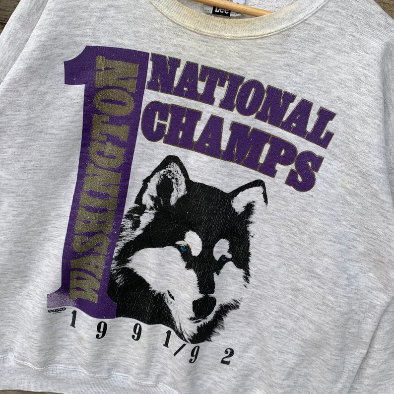 Vintage 90s Washington Huskies Sweatshirt Crewneck Washington Huskies Sweater Huskies Pullover Washington Huskies Nfl Team Champs Graphic