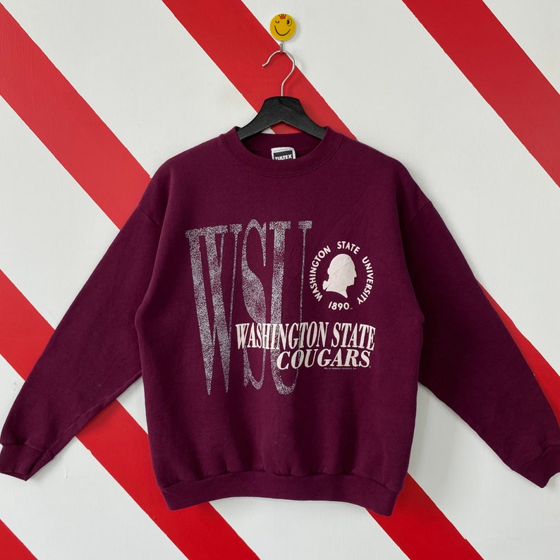 Vintage 90s Washington State Cougars Sweatshirt Cougars Crewneck University Washington Sweater Washington Cougars Print Logo