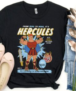 Vintage Disney Hercules Action Figure Poster Shirt, Disneyland Vacation Holiday, Unisex T-shirt Family Birthday Gift Adult Kid Toddler Tee