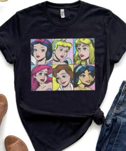 Vintage Disney Princess Characters Pop Art Portraits Box Up Shirt, Magic Kingdom, Unisex T-shirt Family Birthday Gift Adult Kid Toddler Tee