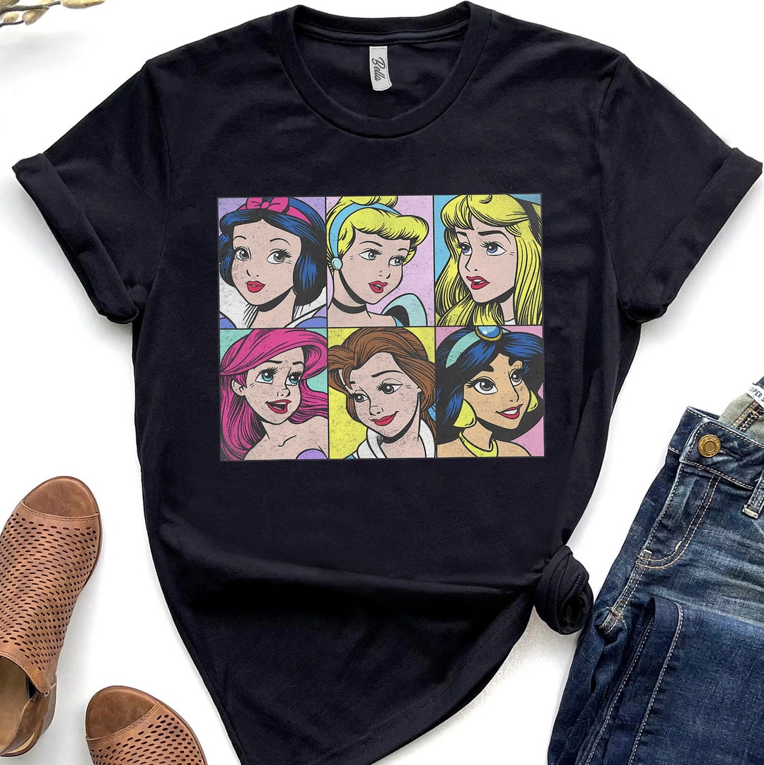 Vintage Disney Princess Characters Pop Art Portraits Box Up Shirt, Magic Kingdom, Unisex T-shirt Family Birthday Gift Adult Kid Toddler Tee