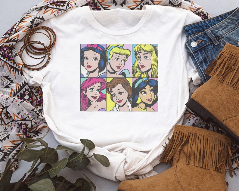 Vintage Disney Princess Characters Pop Art Portraits Box Up Shirt, Magic Kingdom, Unisex T-shirt Family Birthday Gift Adult Kid Toddler Tee