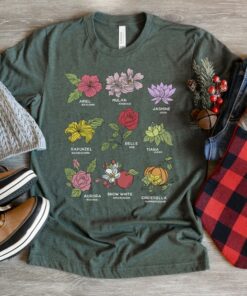 Vintage Disney Princesses Types Of Flowers T-Shirt Vintage Floral T-Shirt, Disney Trip Tee, Disneyland Vacation Unisex T-shirt