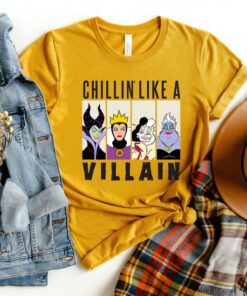 Vintage Disney Villains Ursula Evil Queen Cruella Maleficent Chillin Lika A Villain Shirt, Disneyland Family 2022 Gift Unisex T-shirt Kid