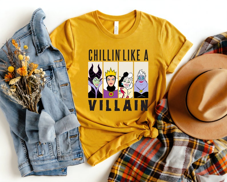 Vintage Disney Villains Ursula Evil Queen Cruella Maleficent Chillin Lika A Villain Shirt, Disneyland Family 2022 Gift Unisex T-shirt Kid