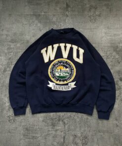 Vintage Style 1990s West Virginia University Mountaineers Crewneck T-Shirt Sweatshirt Pullover Hoodie Reprinted Full Color Full Size