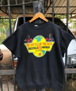 Vintage Style 1991 Holyfield Vs foreman T-Shirt Sweatshirt Pullover Hoodie Reprinted Full Color Full Size