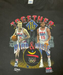 Vintage Style 1992 Magic Johnson Larry Bird Dream Team T-Shirt Hoodie Sweatshirt Full Size Full Color Gift for BNA Fans