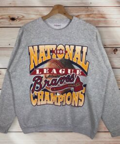 Vintage Style 1995 MLB Atlanta Braves National League Champions Printed Logo Crewneck Sweatshirt Baseball Team Braves Sweater Pullover