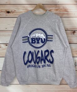 Vintage Style 90’s BRIGHAM YOUNG UNIVERSITY Cougars Football Team Printed Spell Out Big Logo Crew Neck Sweatshirt, Hoodie, Shirt Full Size