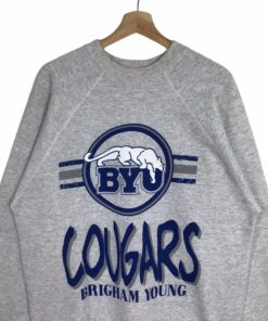 Vintage Style 90’s BRIGHAM YOUNG UNIVERSITY Cougars Football Team Printed Spell Out Big Logo Crew Neck Sweatshirt, Hoodie, Shirt Full Size