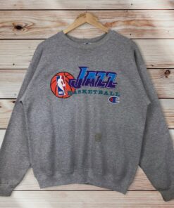 Vintage Style 90’s Champion Utah Jazz Basketball Crewneck Sweatshirt Printed Spell Out Big Logo Utah Jazz Basketball Sweater Pullover