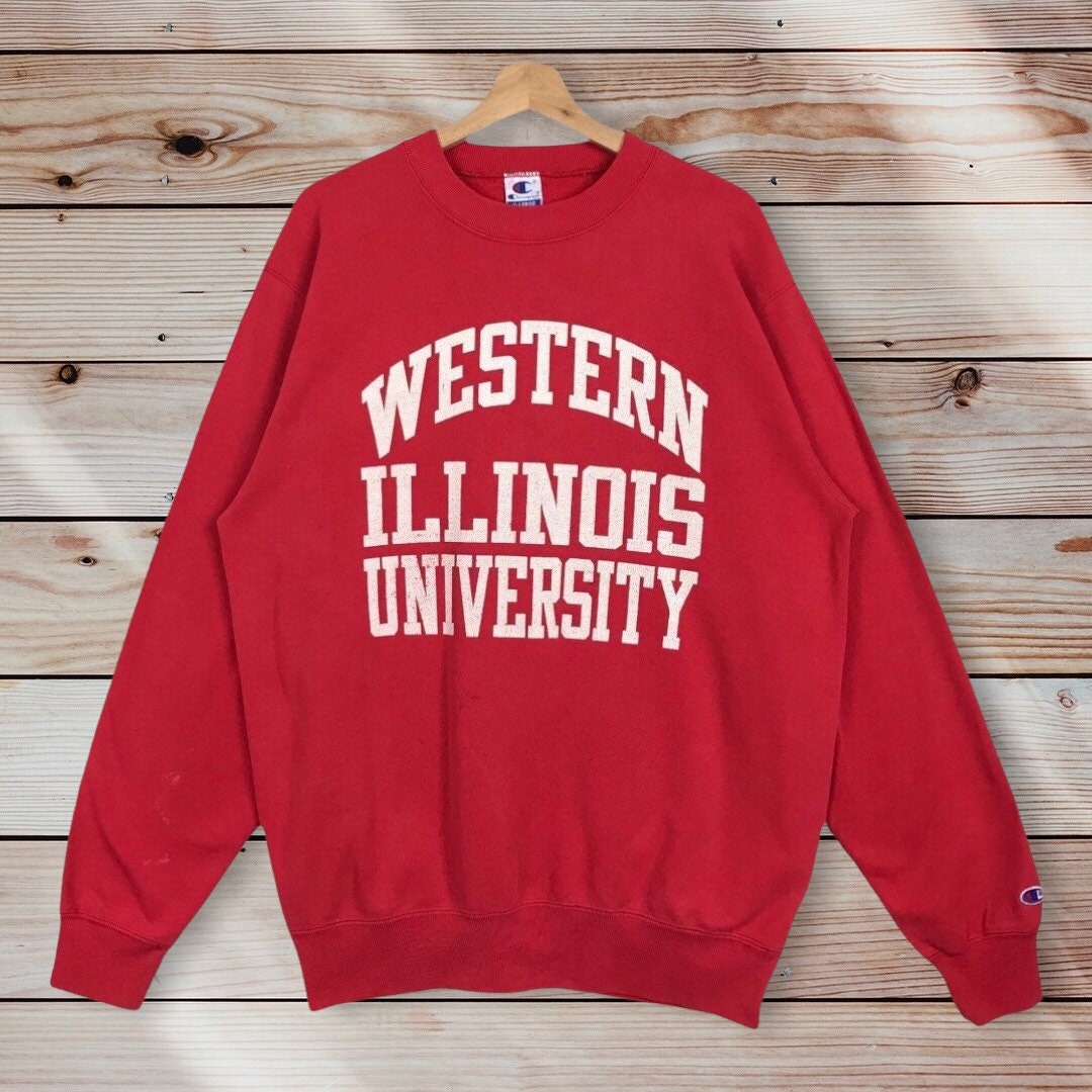 Vintage Style 90’s Champion Western Illinois University Printed Spell Out Crew Neck Sweatshirt, Hoodie, Shirt Gifts for Fans