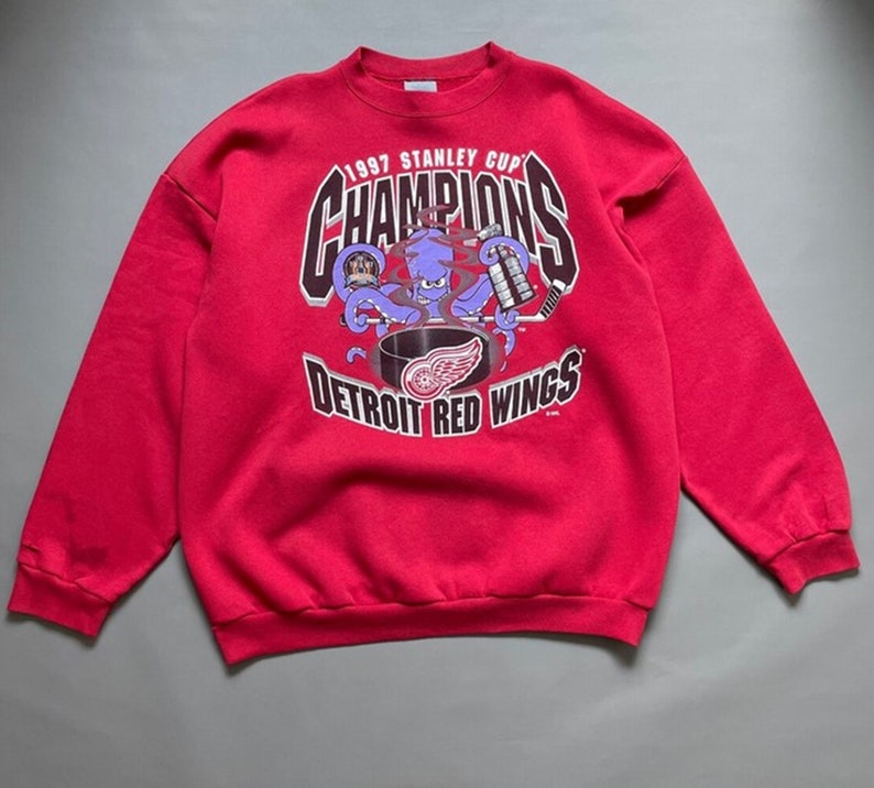 Vintage Style 90s Detroit Red Wings Stanley Cubs Champions Sweatshirt, Detroit Red Wings Shirt, Detroit Red Wings Hoodie,Gift For Her,Gift For Him