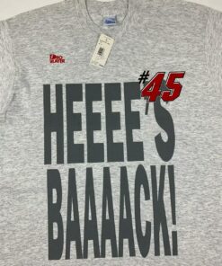 Vintage Style 90s Jordan He’s Back #45 T-Shirt Sweatshirt Pullover Hoodie Reprinted Full Color Full Size Gift for BNA Fans