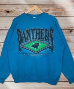 Vintage Style 90’s Logo 7 NFL Carolina Panthers Crewneck Sweatshirt Printed Spell Out Big Logo NFL Carolina Panthers Sweater Pullover