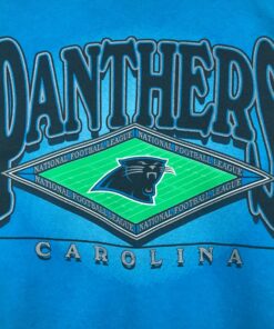 Vintage Style 90’s Logo 7 NFL Carolina Panthers Crewneck Sweatshirt Printed Spell Out Big Logo NFL Carolina Panthers Sweater Pullover