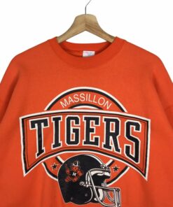 Vintage Style 90’s Massillon Tigers American Football Crew Neck Sweatshirt Printed Big Logo Massillon Tigers Football Sweater Pullover