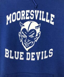 Vintage Style 90’s Mooresville Blue Devils Football Pullover Hoodie Printed Spell Out Logo Mooresville Blue Devils Sweater Pullover
