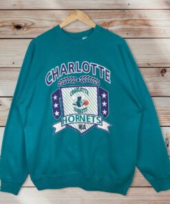 Vintage Style 90’s NBA Charlotte Hornets Crewneck Sweatshirt Printed Spell Out Big Logo NBA Charlotte Hornets Sweater Pullover