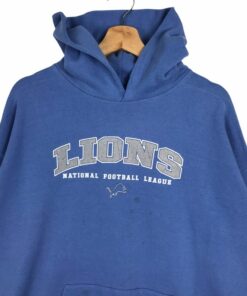 Vintage Style 90’s NFL Detroit Lions Pullover Hoodie Printed Spell Out Big Logo NFL Detroit Lions Sweater Pullover