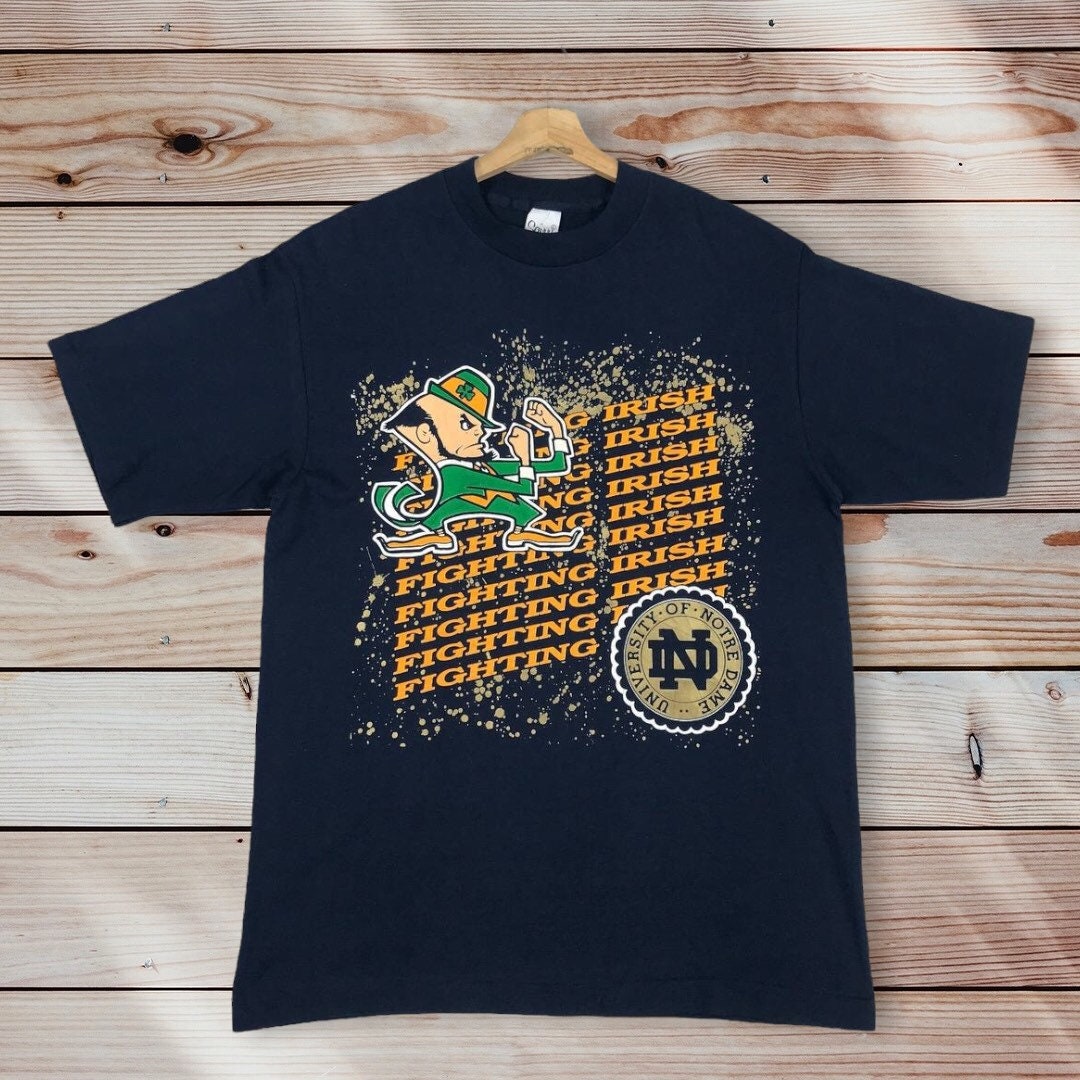 Vintage Style 90’s Notre Dame University Crewneck T-shirt Printed Spell Out Big Logo Vintage Style Notre Dame Fighting Irish Shirts, Sweatshirt, Hoodie Gifts for Fans