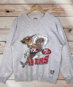 Vintage Style 90’s Nutmeg NFL San Francisco 49ers Crewneck Sweatshirt Mirror Printed Spell Out Big Logo NFL 49ers Sweater Pullover
