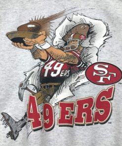 Vintage Style 90’s Nutmeg NFL San Francisco 49ers Crewneck Sweatshirt Mirror Printed Spell Out Big Logo NFL 49ers Sweater Pullover