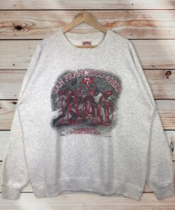 Vintage Style 90’s Nutmeg NFL San Francisco 49ers Crewneck Sweatshirt Printed Spell Out Big Logo NFL 49ers San Francisco Sweater Pullover, Hoodie, Shirt Gifts for Fans