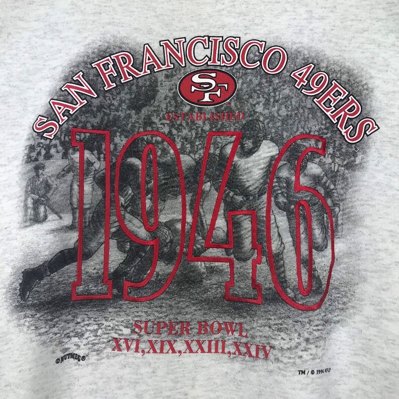 Vintage Style 90’s Nutmeg NFL San Francisco 49ers Crewneck Sweatshirt Printed Spell Out Big Logo NFL 49ers San Francisco Sweater Pullover, Hoodie, Shirt Gifts for Fans