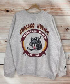 Vintage Style 90’s Starter NHL CHICAGO WOLVES Ice Hockey Printed Spell Out Big Logo Crewneck Sweatshirt American Hockey League