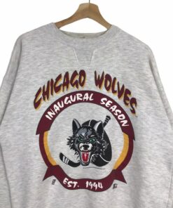 Vintage Style 90’s Starter NHL CHICAGO WOLVES Ice Hockey Printed Spell Out Big Logo Crewneck Sweatshirt American Hockey League
