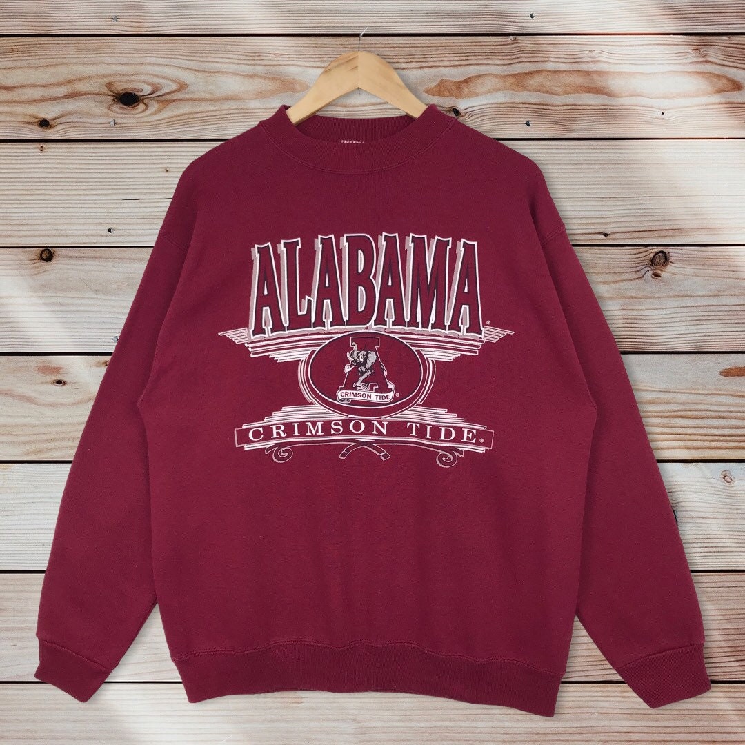 Vintage Style 90s University of Alabama Crewneck Sweatshirt Printed Spell Out Big Logo Alabama University Crimson Tide Sweater Pullover, Hoodie, Shirt Gifts for Fans