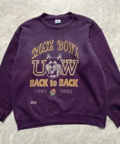 Vintage Style 90s Washington Huskies Rose Bowl Back To Back 1991 1992 T-Shirt Hoodie Sweatshirt Full Size Full Color Gift for NCAA Fans