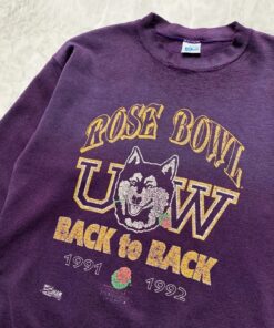Vintage Style 90s Washington Huskies Rose Bowl Back To Back 1991 1992 T-Shirt Hoodie Sweatshirt Full Size Full Color Gift for NCAA Fans