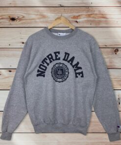 Vintage Style Champion University of Notre Dame Crewneck Sweatshirt Printed Spell Out Logo Notre Dame Fighting Irish Sweater Pullover, Hoodie, Shirt Gifts for Fans