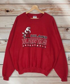 Vintage Style Hiland Hawks Basketball High School Crew Neck Sweatshirt Printed Spell Out Logo Hiland Hawks Basketball Sweater Pullover, Hoodie, Shirt Gifts for Fans