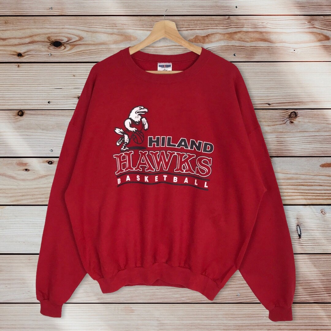 Vintage Style Hiland Hawks Basketball High School Crew Neck Sweatshirt Printed Spell Out Logo Hiland Hawks Basketball Sweater Pullover, Hoodie, Shirt Gifts for Fans
