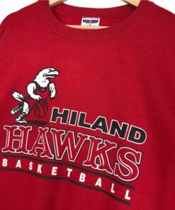Vintage Style Hiland Hawks Basketball High School Crew Neck Sweatshirt Printed Spell Out Logo Hiland Hawks Basketball Sweater Pullover, Hoodie, Shirt Gifts for Fans