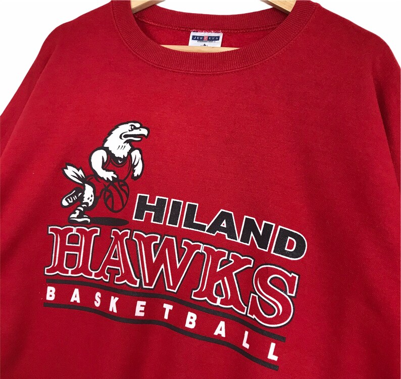 Vintage Style Hiland Hawks Basketball High School Crew Neck Sweatshirt Printed Spell Out Logo Hiland Hawks Basketball Sweater Pullover, Hoodie, Shirt Gifts for Fans