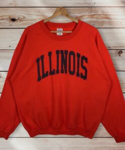 Vintage Style Illinois State University Crew Neck Sweatshirt Printed Spell Out Illinois University Sweater Pullover, Hoodie, Shirt Gifts for Fans