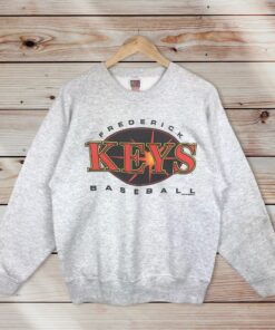 Vintage Style MLB Frederick Keys Crewneck Sweatshirt Printed Spell Out Big Logo MLB Frederick Keys Sweater Pullover