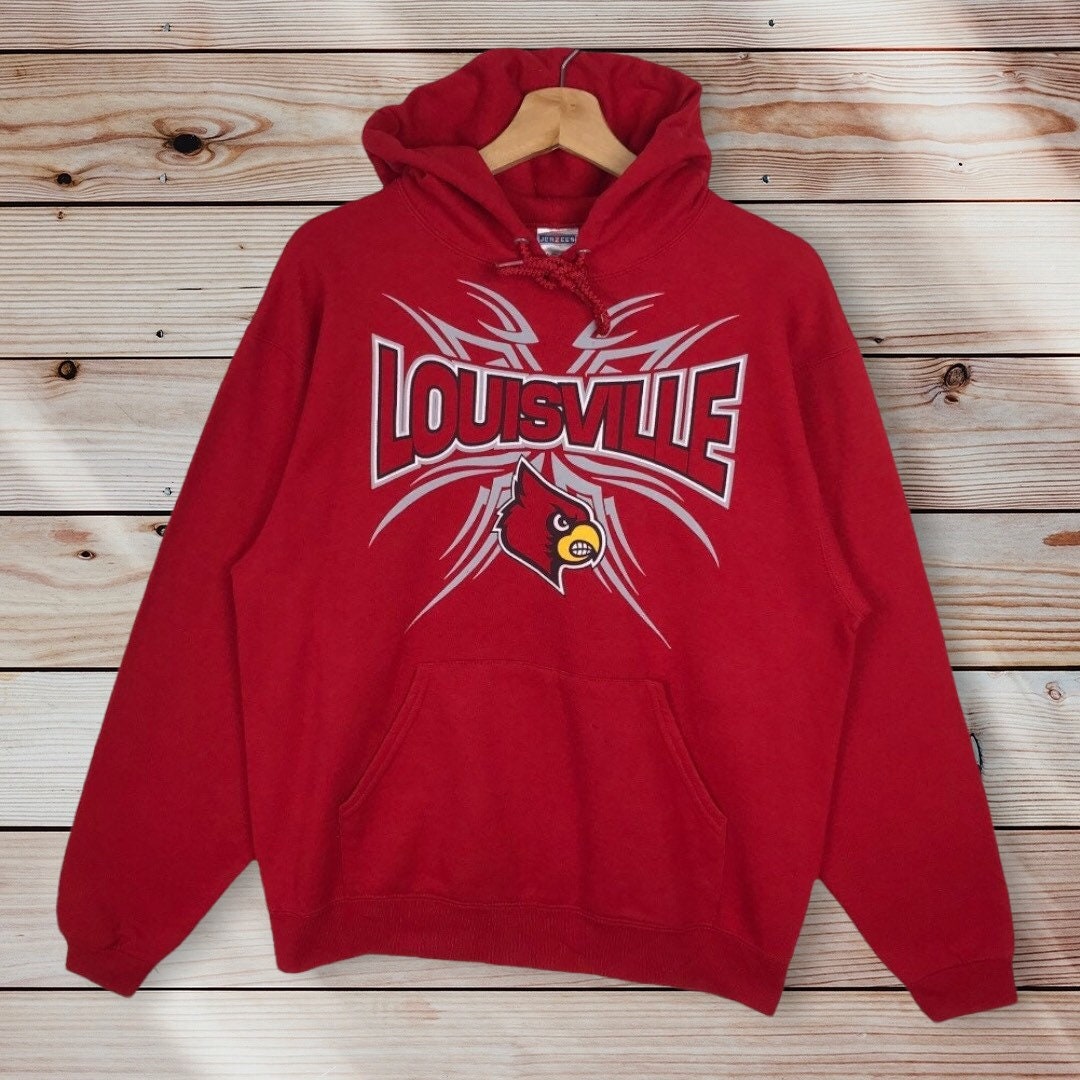Vintage Style NCAA Louisville Cardinals Pullover Hoodie Printed Spell Out Big Logo NCAA Louisville Cardinals Sweater Pullover Hoodie, Shirt Gifts for Fans