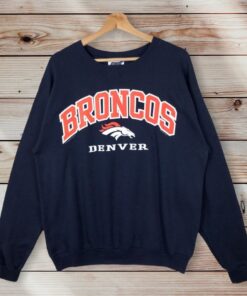 Vintage Style NFL Denver Broncos Crew Neck Sweatshirt Mirror Printed Big Logo NFL Denver Broncos Sweater Pullover Unisex Clothing, Hoodie, Shirt Gifts for Fans