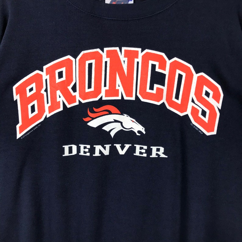 Vintage Style NFL Denver Broncos Crew Neck Sweatshirt Mirror Printed Big Logo NFL Denver Broncos Sweater Pullover Unisex Clothing, Hoodie, Shirt Gifts for Fans