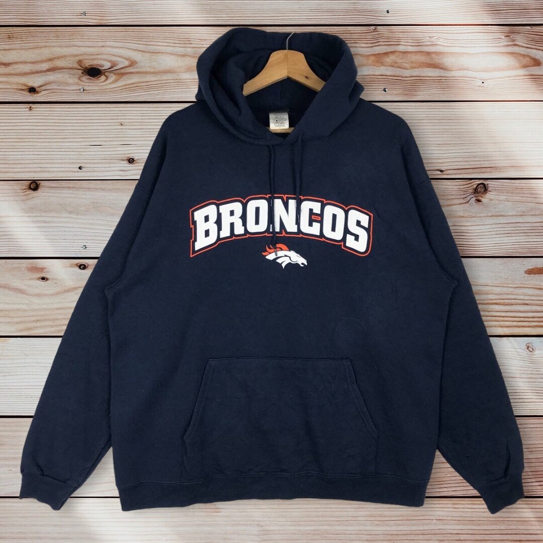 Vintage Style NFL Denver Broncos Pullover Hoodie Printed Spell Out Logo NFL Denver Broncos Sweater Pullover, Hoodie, Shirt Gifts for Fans