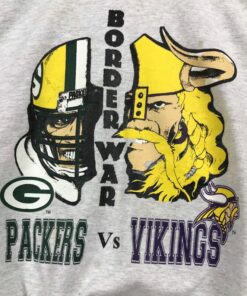 Vintage Style NFL Minnesota Vikings Vs NFL Green Bay Packers Crewneck Sweatshirt Printed Big Logo Vikings Vs Packers Sweater Pullover Hoodie, Shirt Gifts for Fans