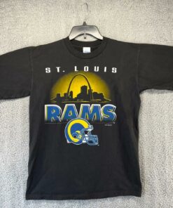 Vintage Style St Louis Rams Adult Medium Black Single Stitch Graphic 90s T Shirt Hoodie Sweatshirt Full Size Full Color