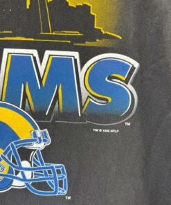 Vintage Style St Louis Rams Adult Medium Black Single Stitch Graphic 90s T Shirt Hoodie Sweatshirt Full Size Full Color